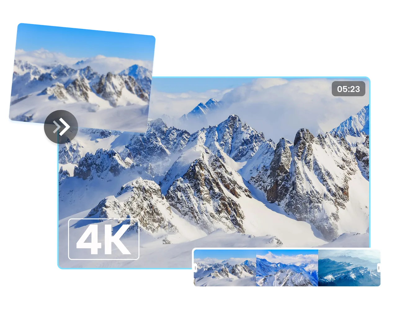 Снежный горный пейзаж в сравнении разрешения видео с отметкой 4K